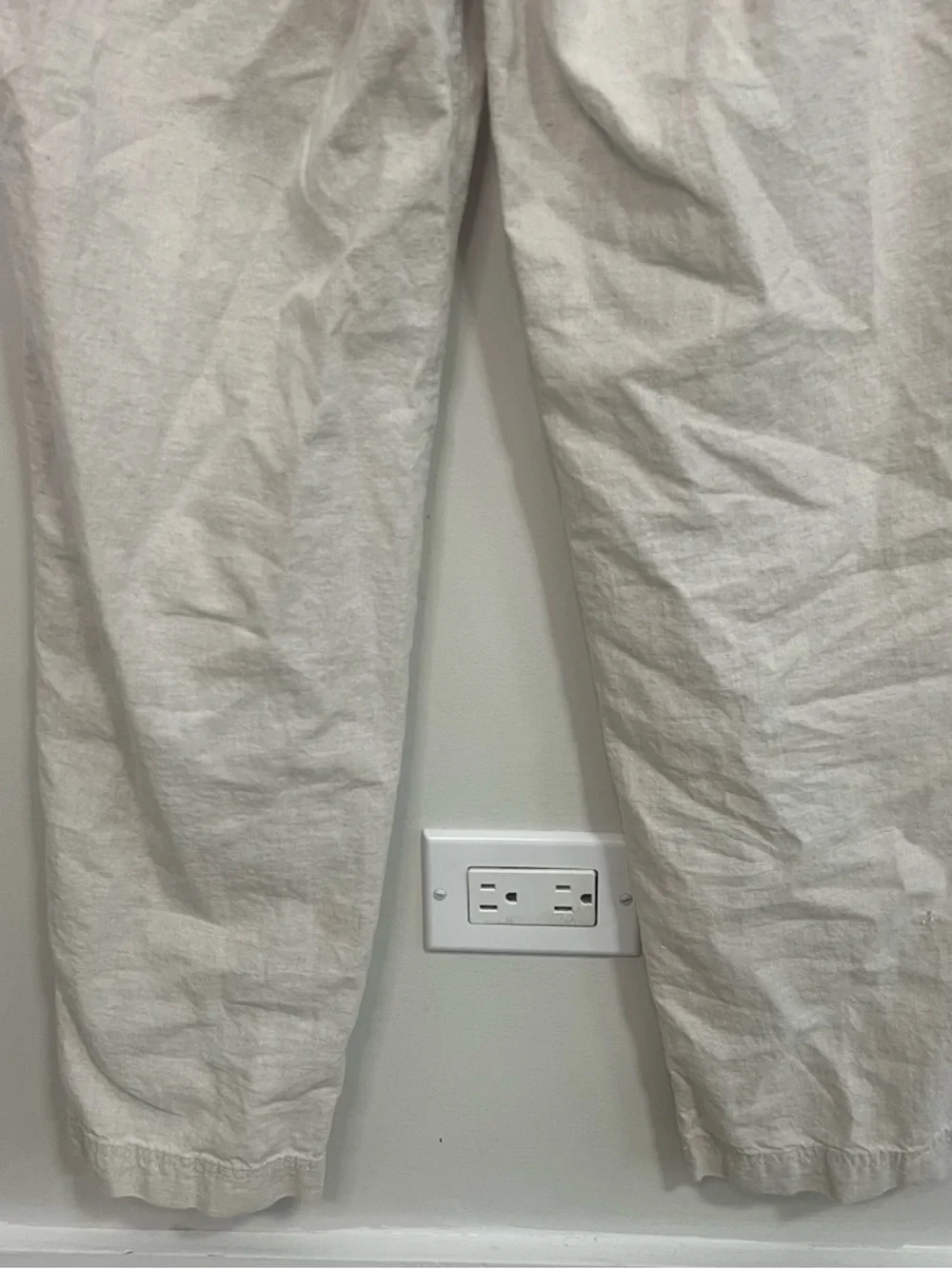 H&M Women’s Straight Leg High Waisted Drawstring Linen-Blend Pants - Cream